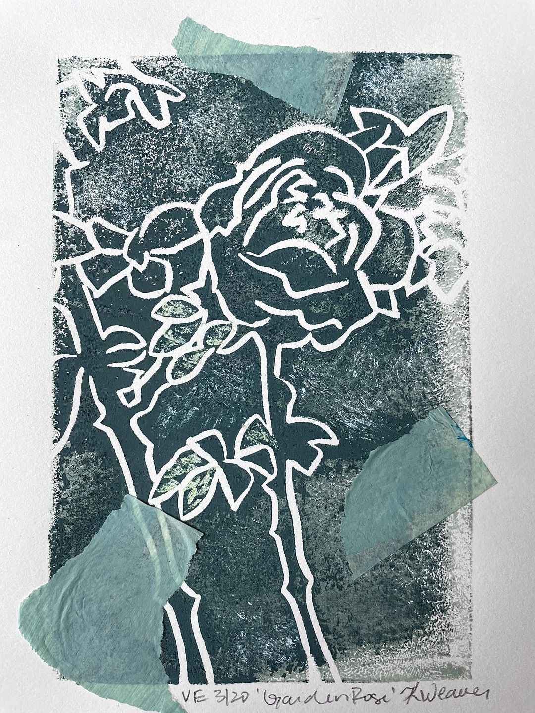 Garden Rose Linocut #3