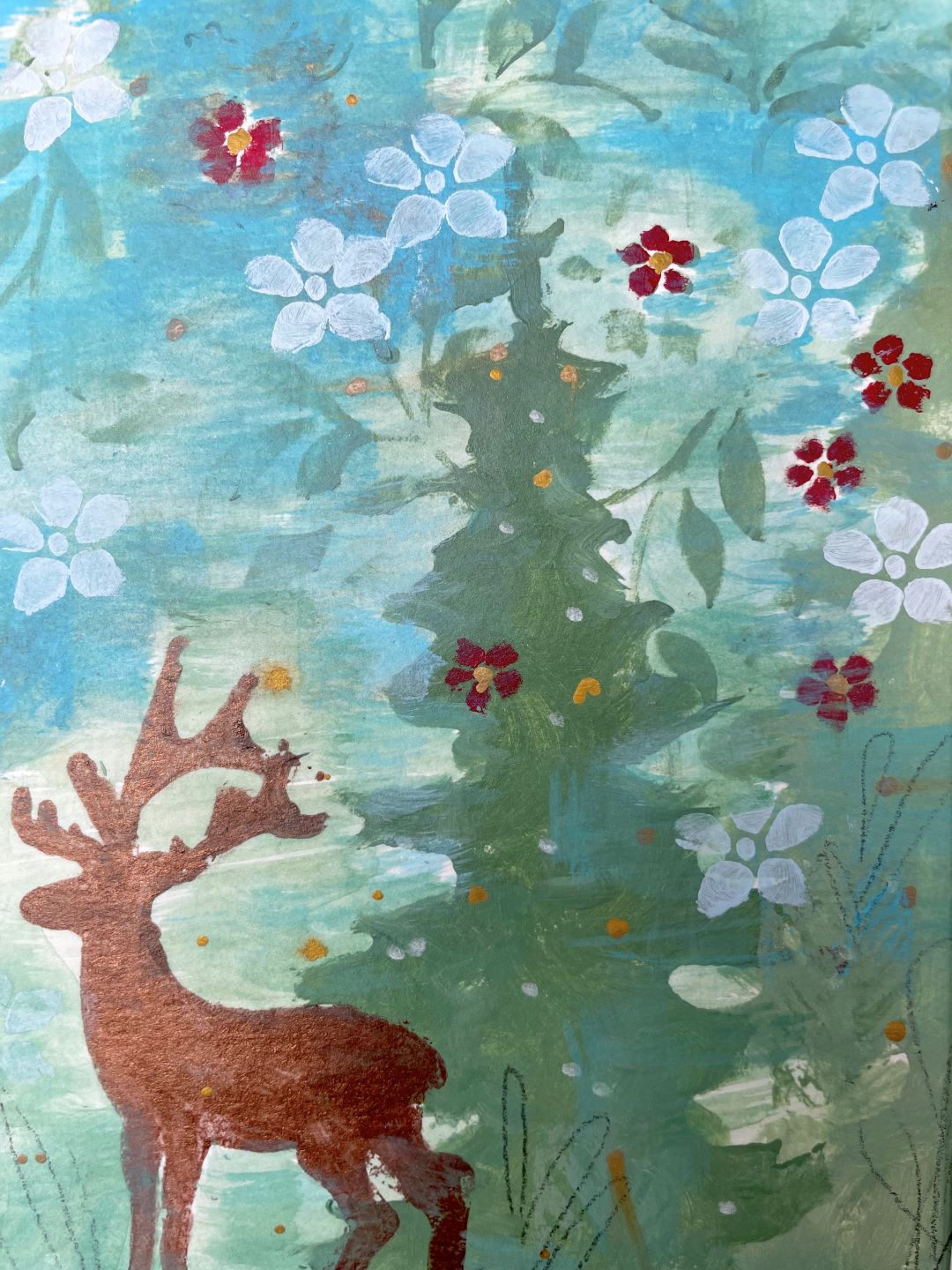 Reindeer Evergreen with Red Flowers