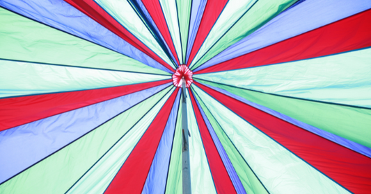 top of a tent with red green and blue colors