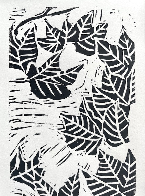 Leaves linocut print