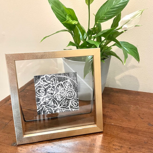 Roses in Bowl Linocut Mini