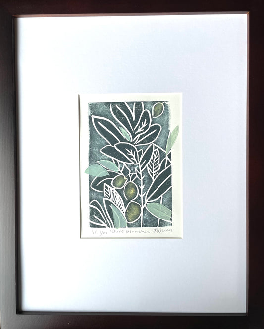 Olive Branches Linocut #1
