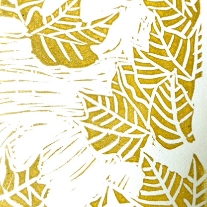 Leaves linocut print (Gold)