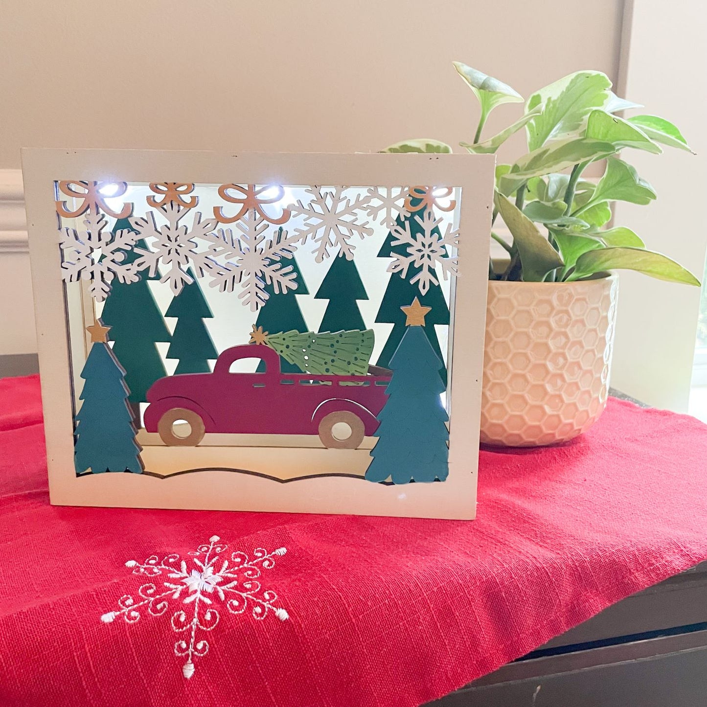 Holiday Light Box - Red Truck in the Woods