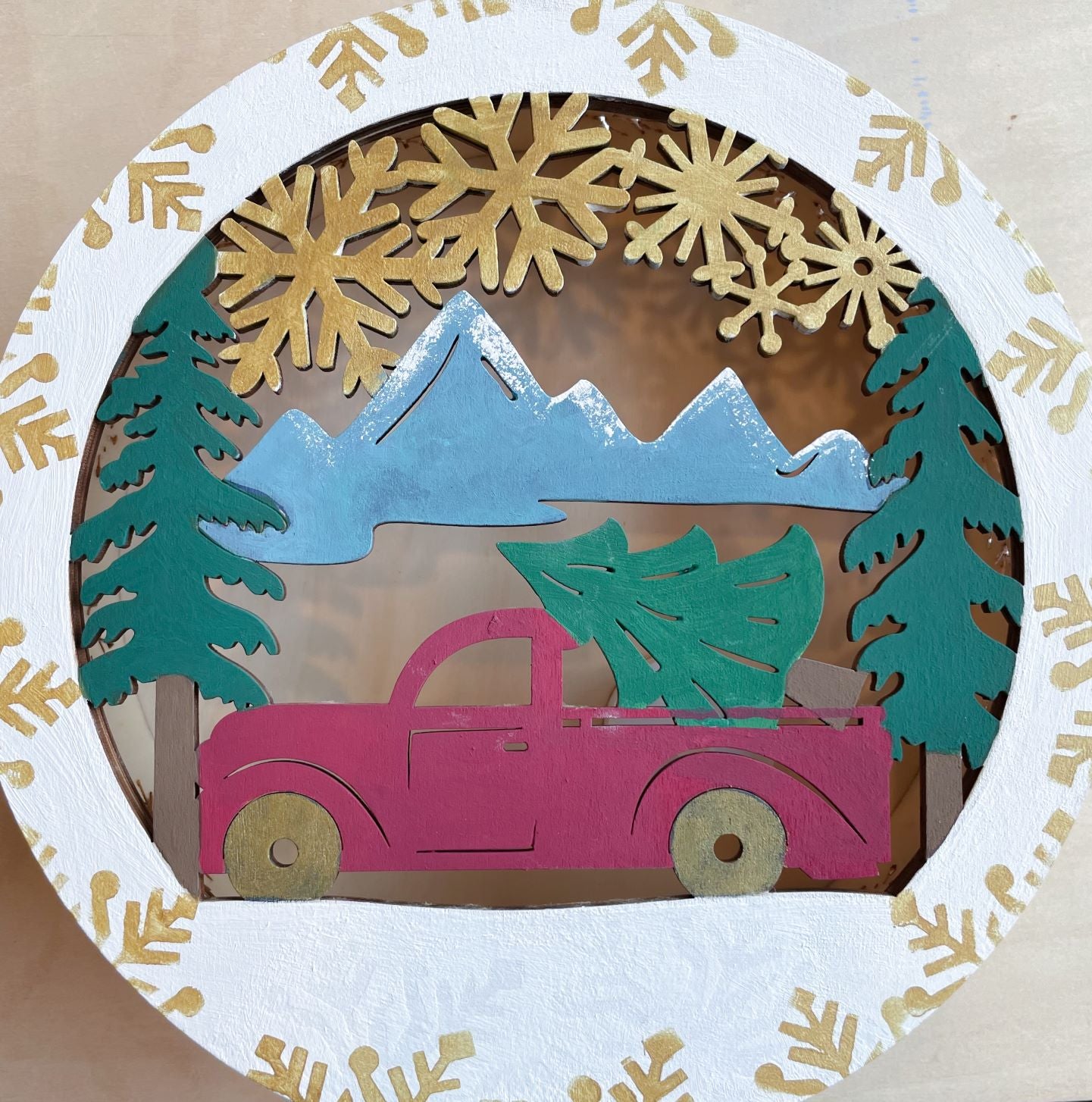 Holiday Light Box - Red Truck and Mountains