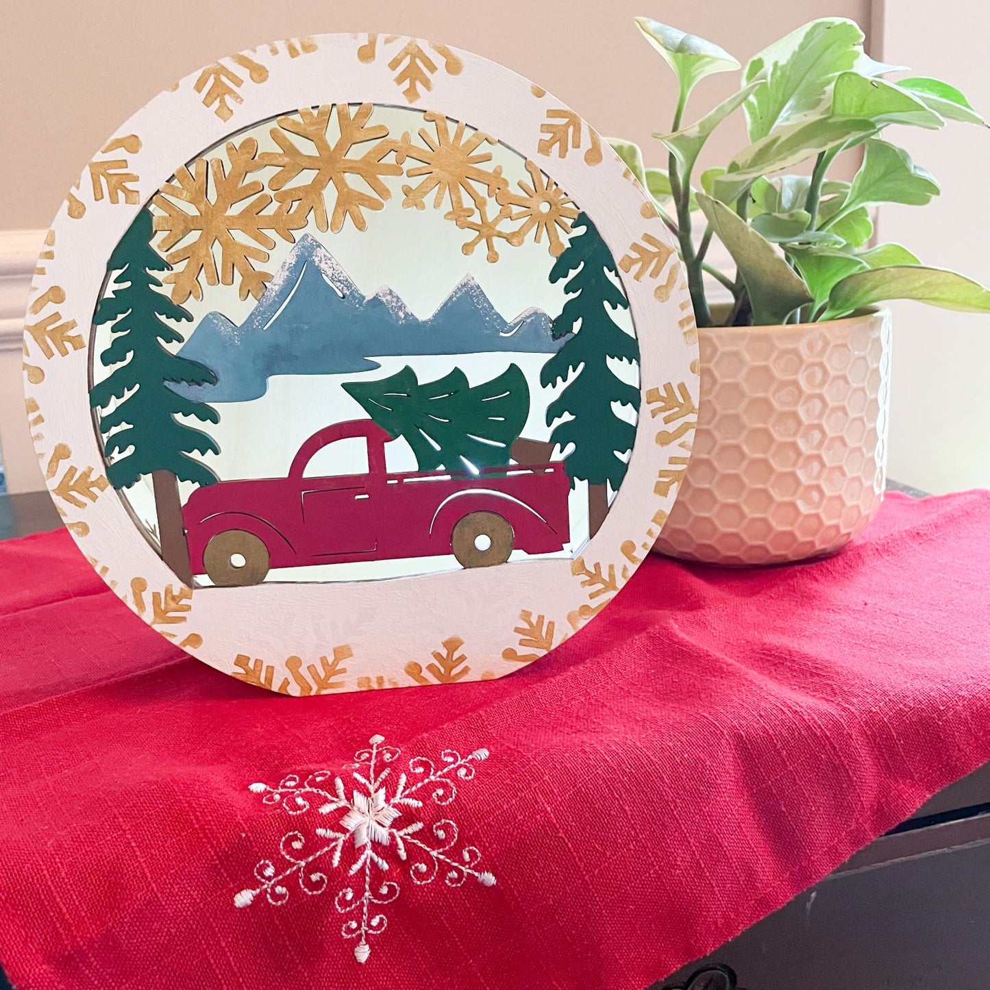 Holiday Light Box - Red Truck and Mountains