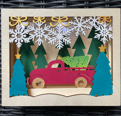 Holiday Light Box - Red Truck in the Woods